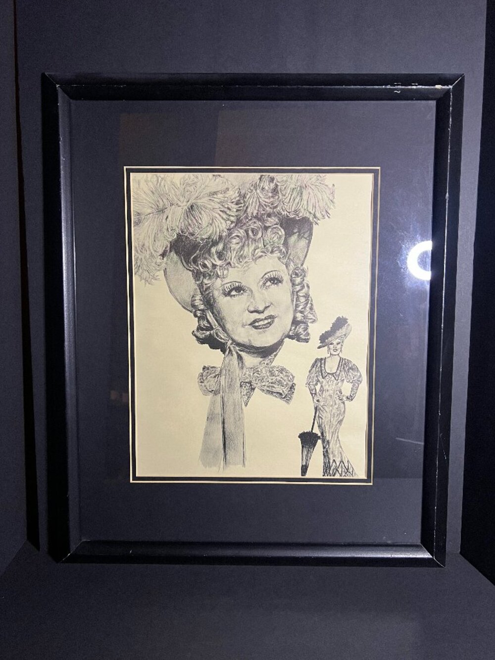Vintage Barry Creations Framed Iconic Actress Mae West Charcoal Wall Art Print
